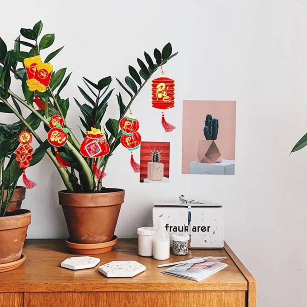 6pcs/set Paper Potted Plant Pendant Tassel Lunar Year Tree Pendant Spring Festival Decorations