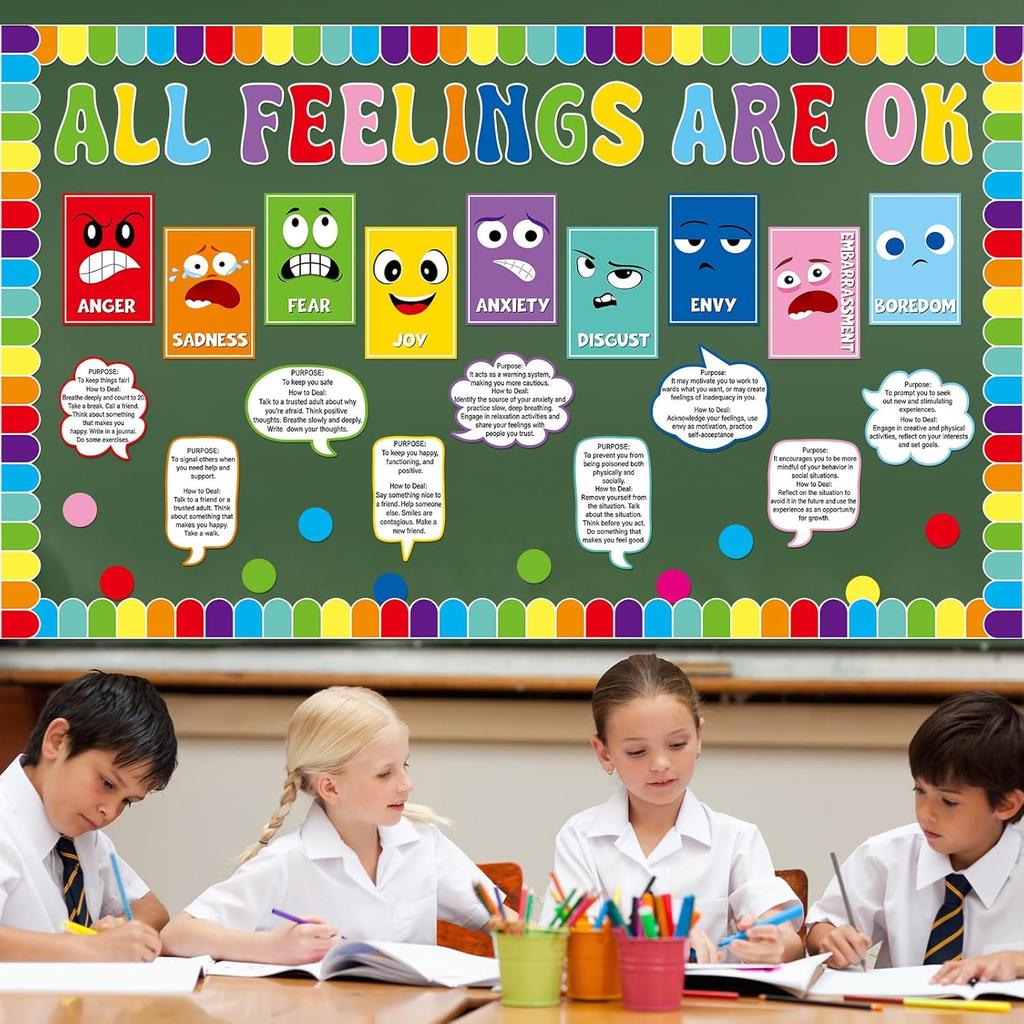 Mental Health Bulletin Board Decorations Set All Feelings Are Ok Classroom Decor Back to School Wall Decor Emotion pirational Cutouts for Kid Teacher