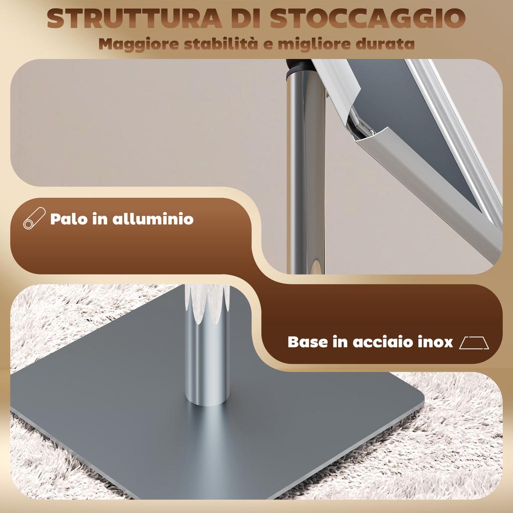 A3 Poster Display Stand with Adjustable Height and Tilt, Steel and Aluminum, Silver