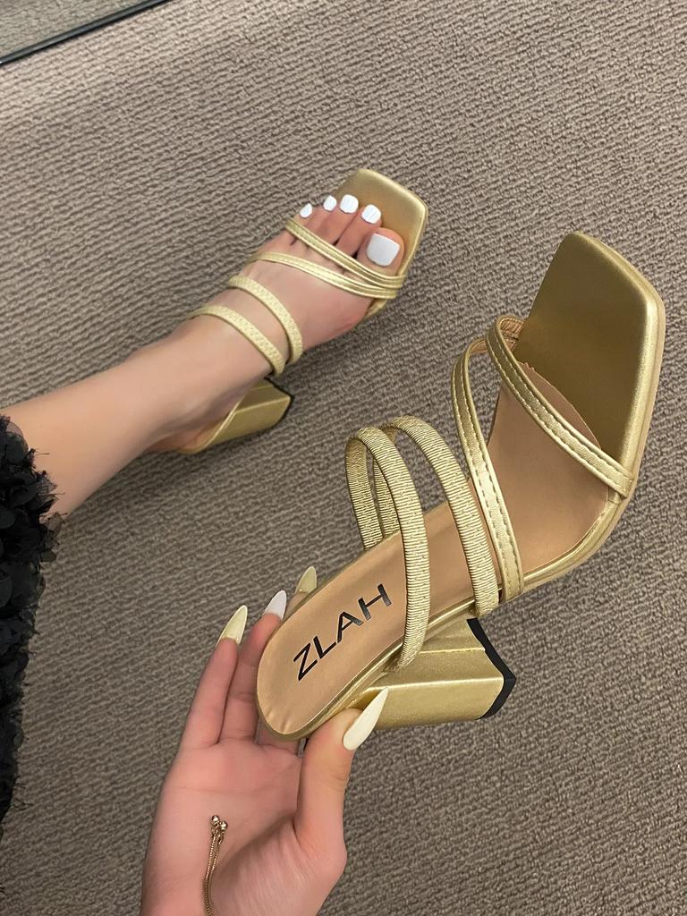 2025 New Women's Luxury Summer Sandals Brand Design High Heels Fashion Simple Solid Color Outdoor Sexy Open Toe Women's Slippers