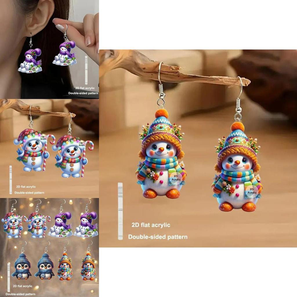 Cartoon Style Acrylic Earrings With Festive Elements And Silver Earring Pins For Seasonal Wear