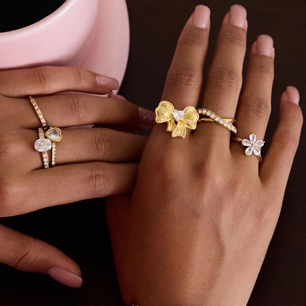Design sense sweet romantic love white zircon bow ring jewelry