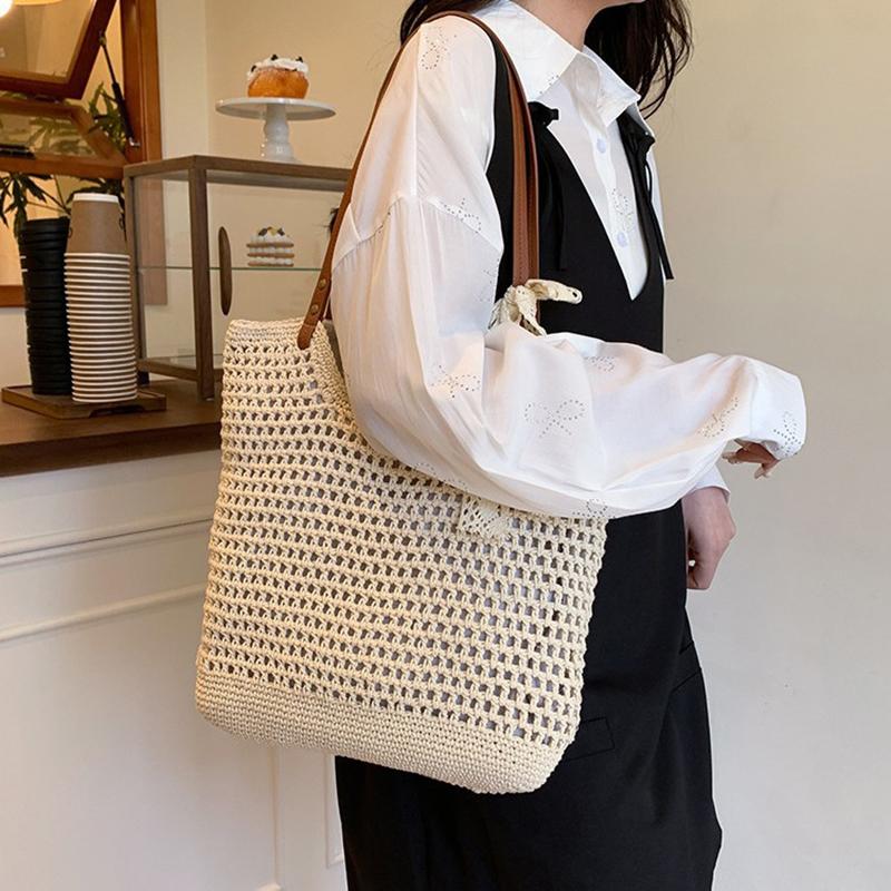 Stylish Women Woven Crochet Handbags Large Capacity Shoulder Tote Perfect for Beach Travel and Daily Use