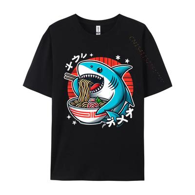 Men's Shark Eating Ramen Japanese Noodles Customized T-shirts Tops New Premium Family T-Shirt