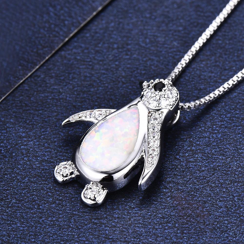 Hot Sale Win Platinum Blue Niche Versatile Opal Penguin Necklace Vintage Personality Collarbone Chain