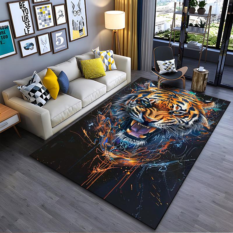 

Tiger Head Design Carpet with Abstract Neon Art on Black Background Suitable for use as an anti-slip for living room bedroom sofas 40x60cm( 15x23in )