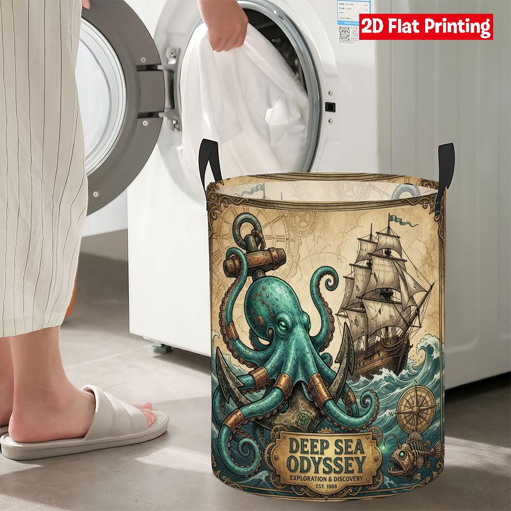 Collapsible Laundry Basket Large Round Waterproof Fabric Hamper Dirty Clothes Storage Bin Toy Organizer with Handles