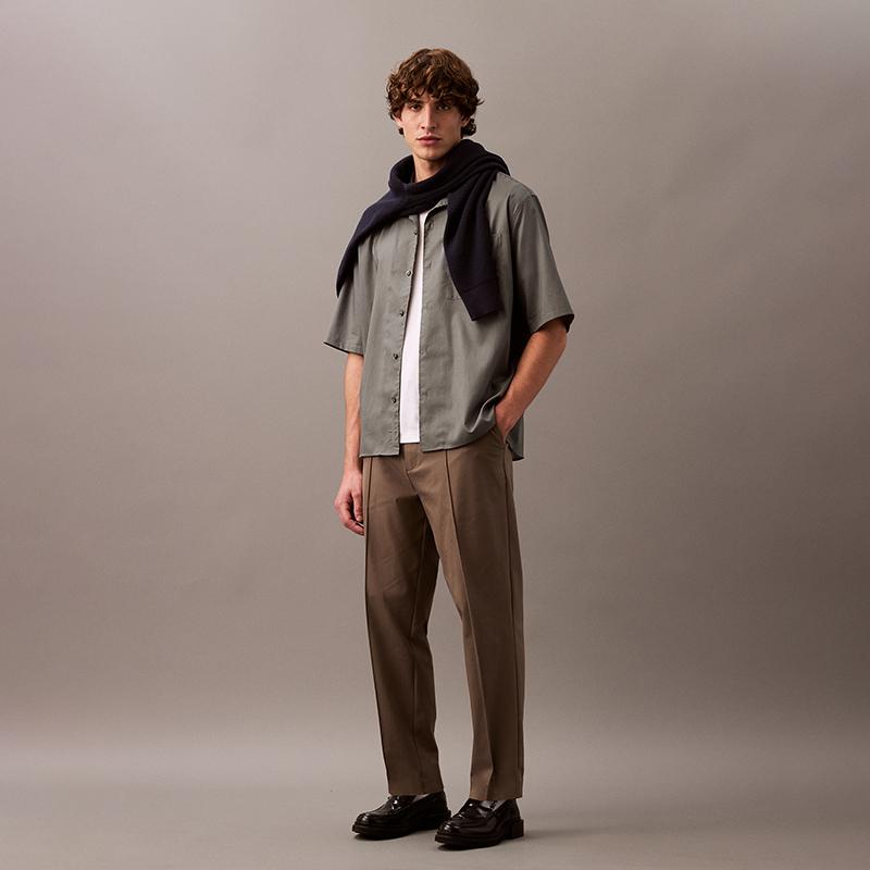 Calvin Klein Casual Vacation Cuban Collar Comfortable Versatile Loose Short Sleeve Shirt Men Shirts Cloud-Gray 4LB115G