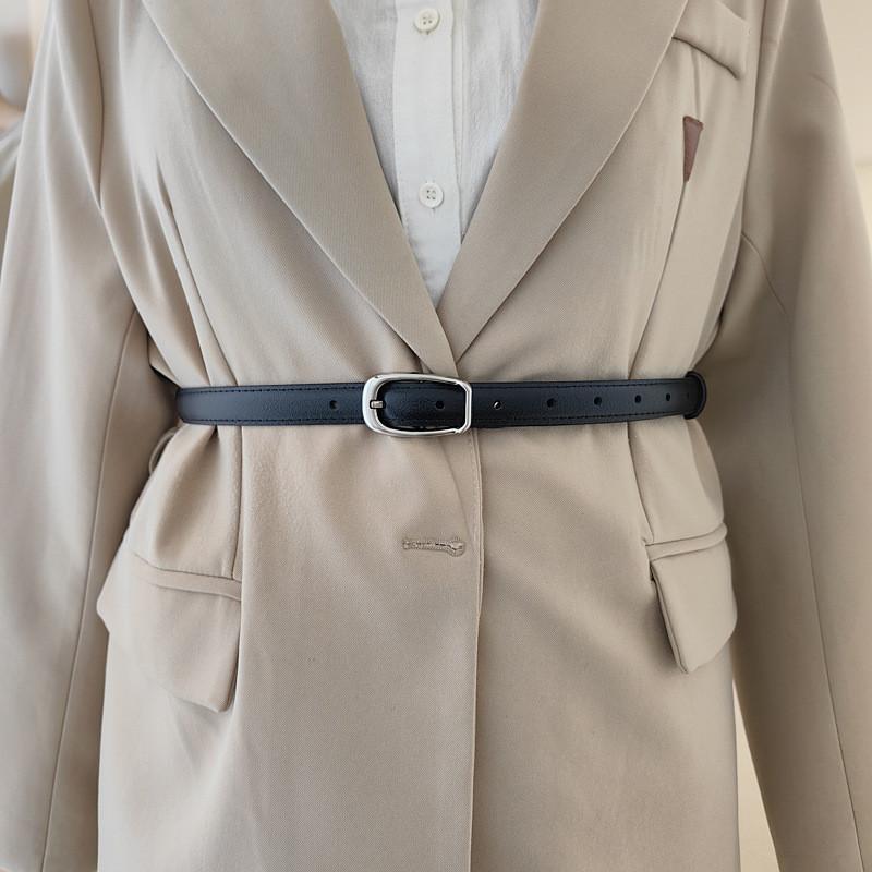 Womens Minimalist Style Waist Belt Elliptical Metal Buckle Dress Belt Shapewear