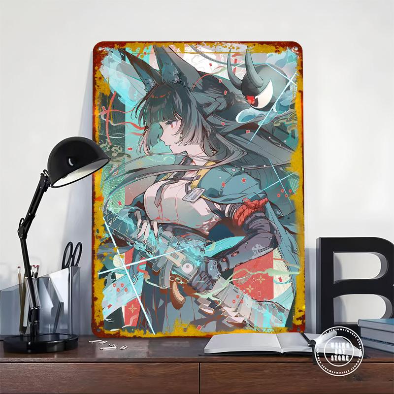 Girl With Sword Metal Poster Customized Wall Art Retro Vintage Tinplate Signs for Interior Decoration Living Room Decor Men Home