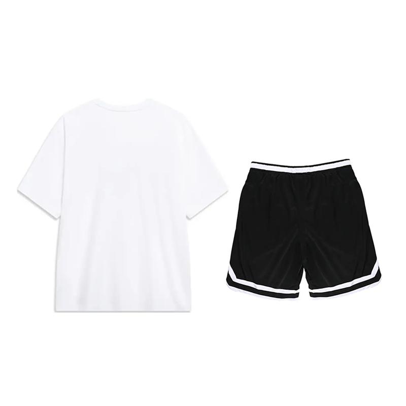 Li Ning Logo Print Loose Fit Round Neck Short Sleeve Casual Sports Set Unisex sets White Black AHSUA21-1+YAPV001-1