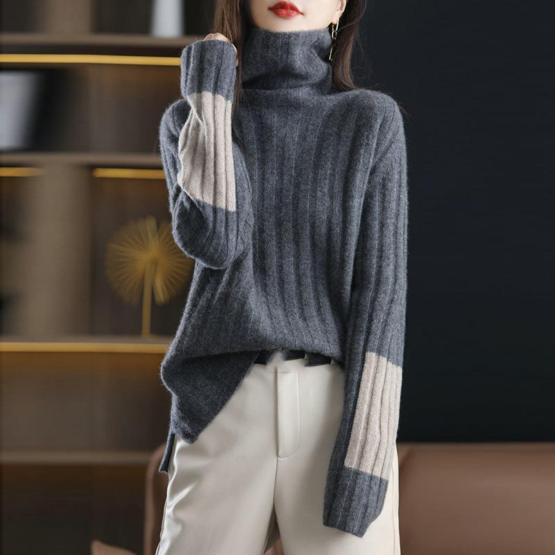 Fall Winter Black High Neck Pit Strip Sweater Women's Lazy Wind Loose Thickened Soft Knitted Bottoming Top Comfortable Versatile Layering