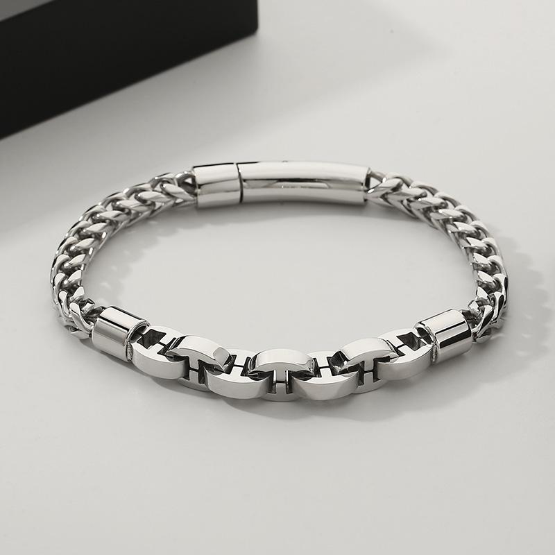 High Quality Stainless Steel Keel Chain Bracelet Men s Punk Personalized Loop Charm Accessories Polished Chunky Trend Jewelry 21.5cm