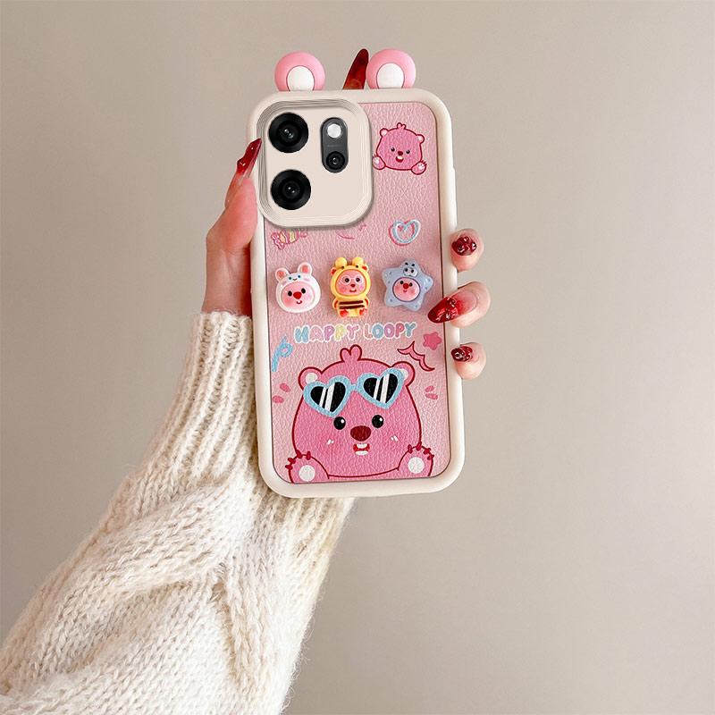 KEYSION Cute Ear 3D Cartoon Case for OPPO Reno14 F 5G with Bracelet Soft Silicone Shockproof Phone Cover for OPPO Reno 14F 5G