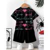 Boys' set of fashionable cartoon pattern 3D printed summer round neck T-shirt and shorts set