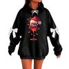 Ladies' Christmas Printed Bow Long Sleeved Loose Fitting Headband With Rope Hooded Sweatshirt Top
