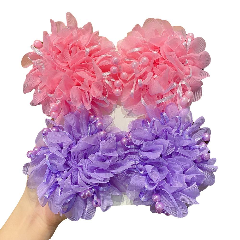 4pcs/set High Elastic Floral Hair Rope Beads Ponytail Holder Sweet Kids Head Rope Girls