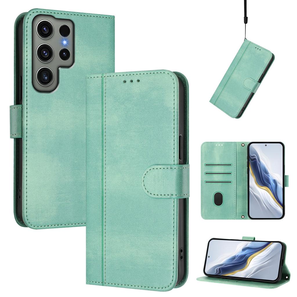 Für Samsung Galaxy S23 Ultra Hüllen Brieftasche Ständer Retro Textur Leder Handyhülle mit Lanyard