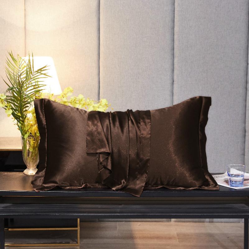 2pcs Pillowcase, Artificial Silk Soft Breathable Skin-friendly Solid Color Cushion Cover, Satin