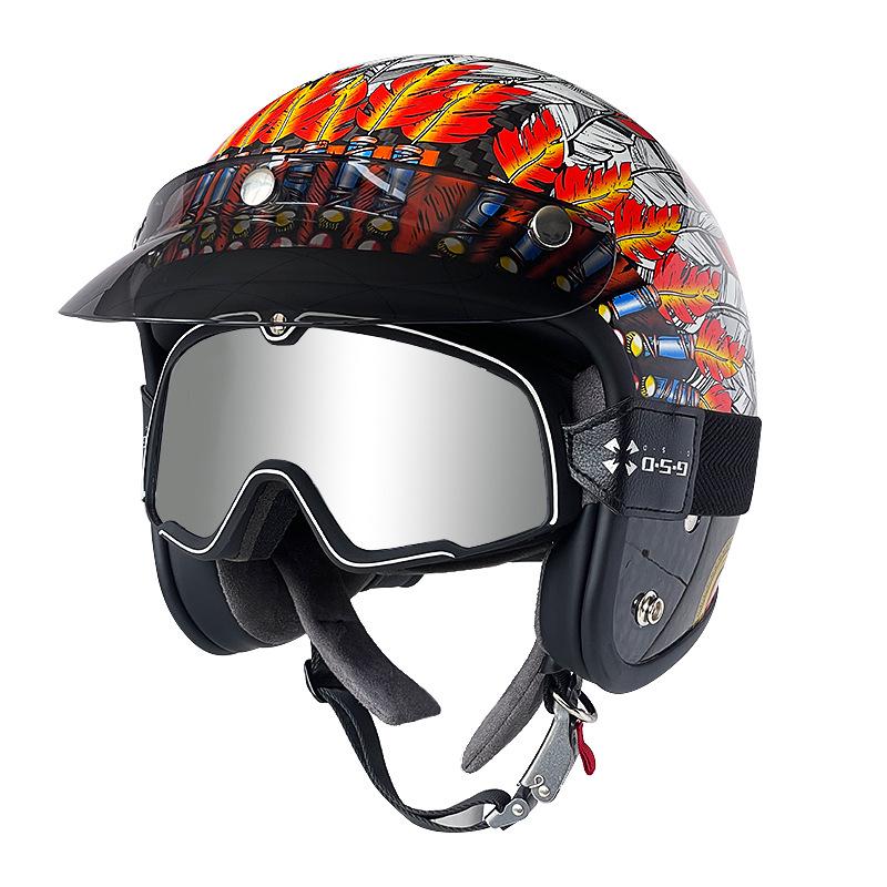 3C Certified Retro Harley Carbon Fiber Motorcycle Helmet, Unisex All-Season Winter Half Helmet