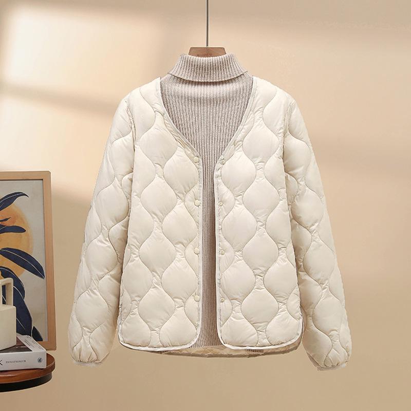 Women's Cotton V-Neck Jacket: Warm, Long-Sleeve Base Layer for Autumn/Winter, Socialite Style, Versatile Outerwear.