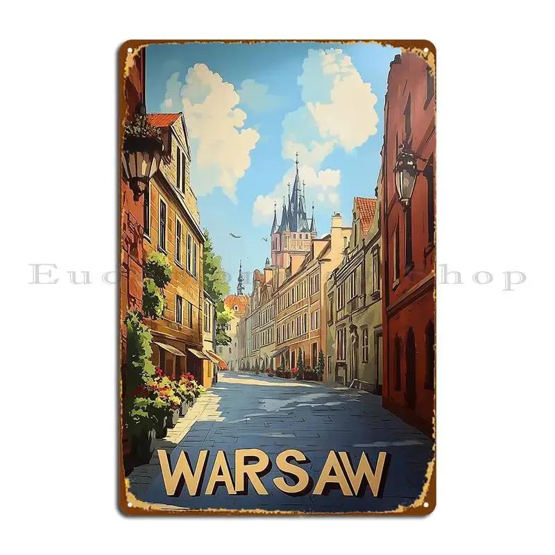 Warsaw Cityscape Art Vintage Travel Art Metal Sign Designer Party Garage Club Plaques Customize Tin Sign Poster 20x30cm(7.8x11.8inch)