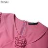 ZANZEA Women Casual V-Neck Summer Short Sleeve Loose Long Dress