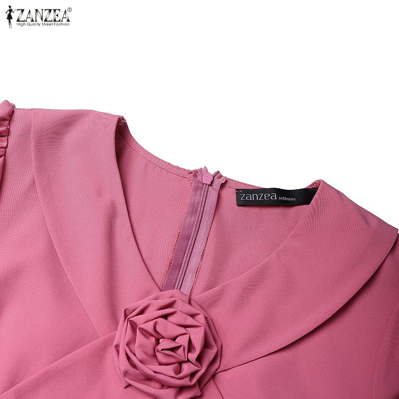 ZANZEA Women Casual V-Neck Summer Short Sleeve Loose Long Dress