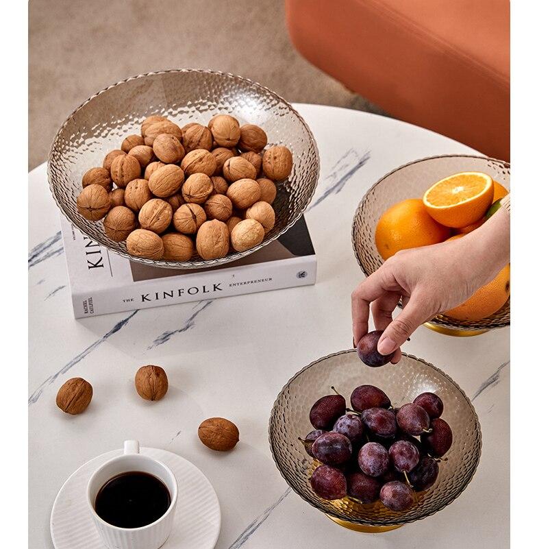 PET Fruit Plate With Base Hammered Pattern Tall Bar Living Room Fruit Plate Transparent Creative Fruit Plate Food Grade Snack