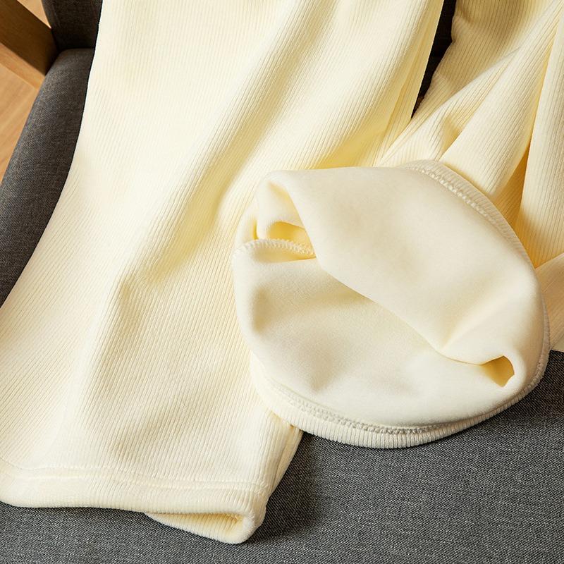 Off-white wide-leg pants women's autumn and winter fleece thickened high-waisted drape small chenille corduroy casual pants