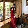 Seaside vacation wind streamer mesh tube top one-word shoulder dress Spice girl sexy fishtail hip-wrapped long dress 1011 summer