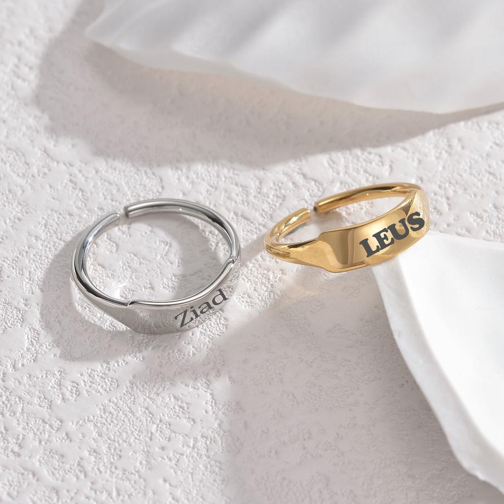 Atoztide Personalized Engrave Geometric Open Ring Stainless Steel for Women Men Wedding Hand Circle Engagement Jewelry Gifts