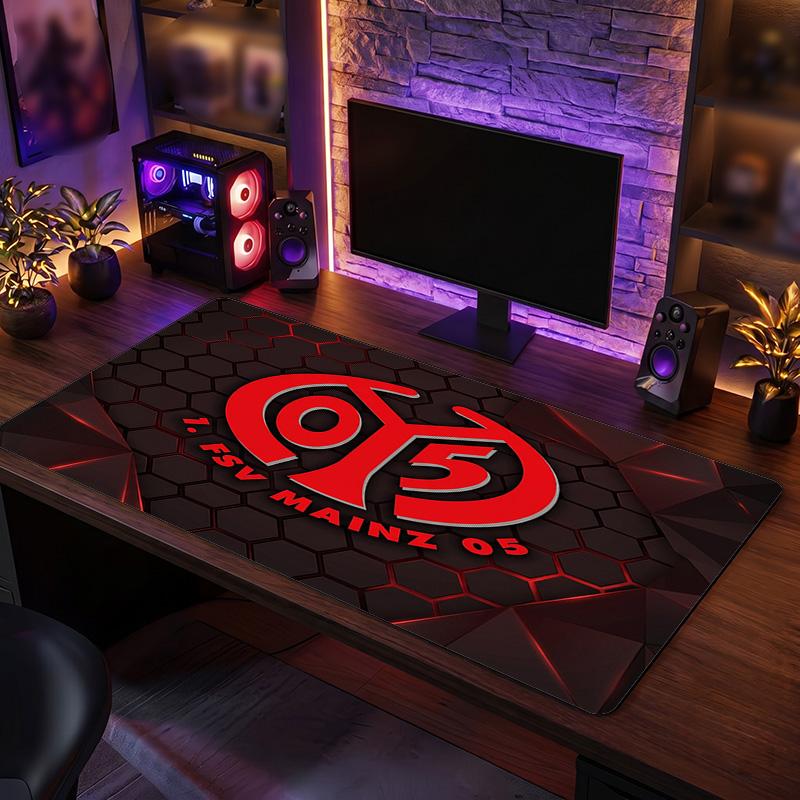 Mainz FC Theme Pattern Mouse Pad, Soccer Logo Design XXL Gaming Desk Mat Non-Slip Computer Mouse Pad
