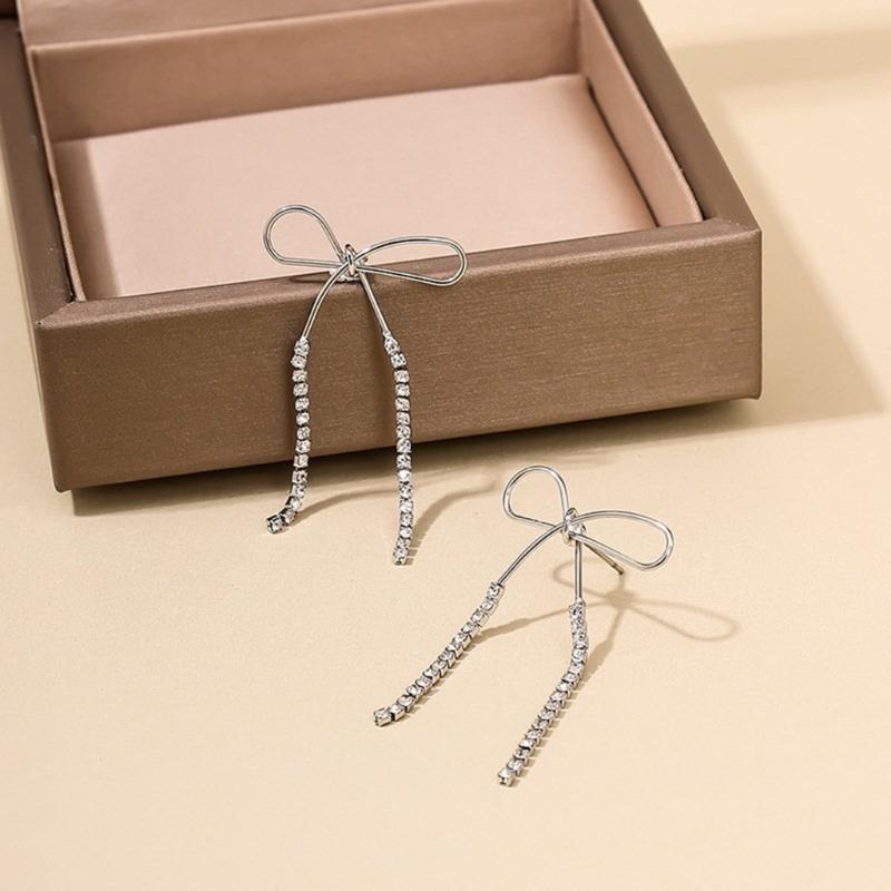 Sparkling Diamond Bowknot Dangle Earrings Sophisticated Diamond Bowknot Earrings Fashionable Ear Hooks Jewelry for Women