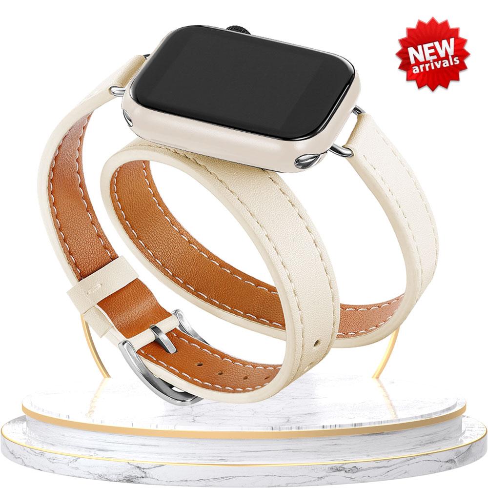 Double Tour leather Strap For Apple Watch ultra band 49mm 45mm 42mm 44mm Series 8 7 6 Se 5 4 3 2 Iwatch 6 38mm 40mm Correa 41mm