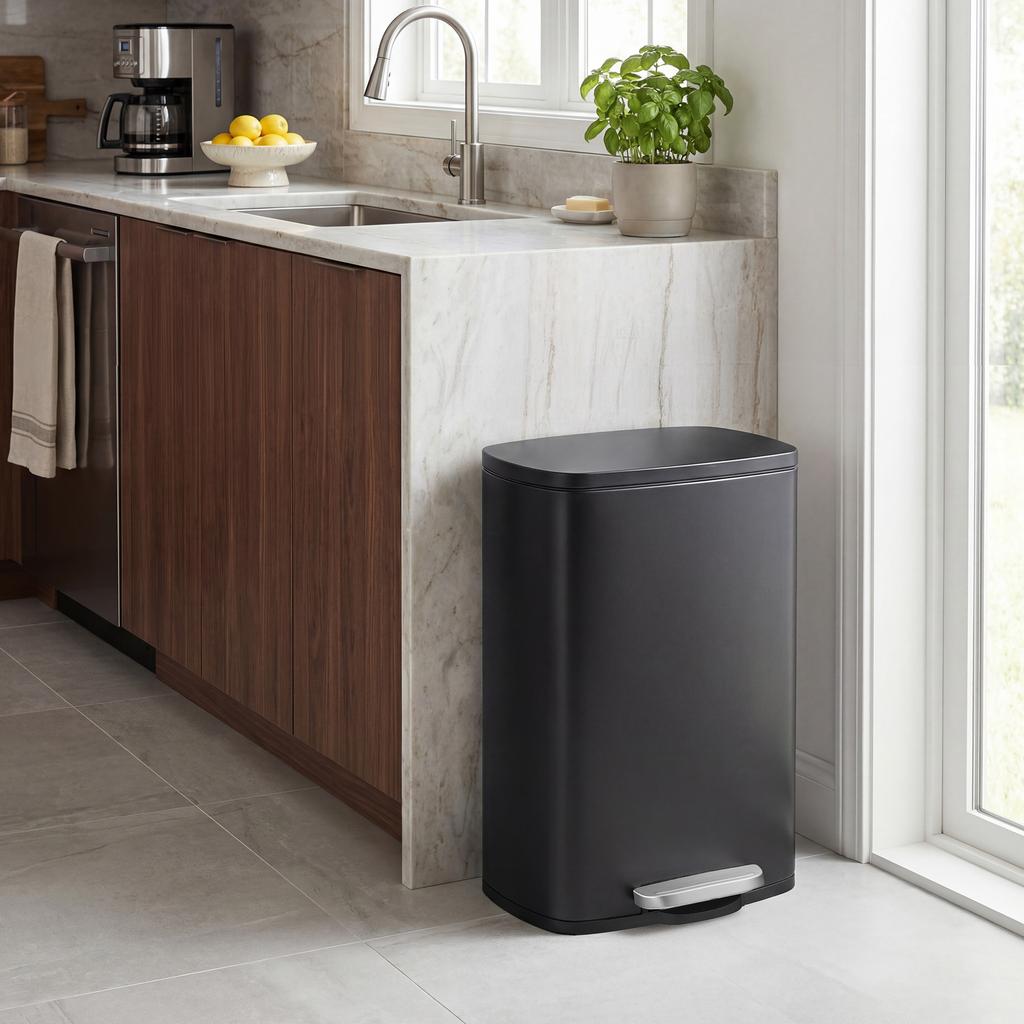 Songmics LTB050B02 50 Litre Kitchen Trash Can Soft Close Pedal Steel Inner Bin Black