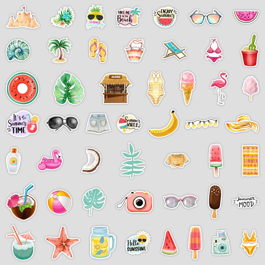 50 Summer Graffiti Stickers Water Cup Mobile Suitcase Waterproof Decorative Stickers Summer Vacation Stickers