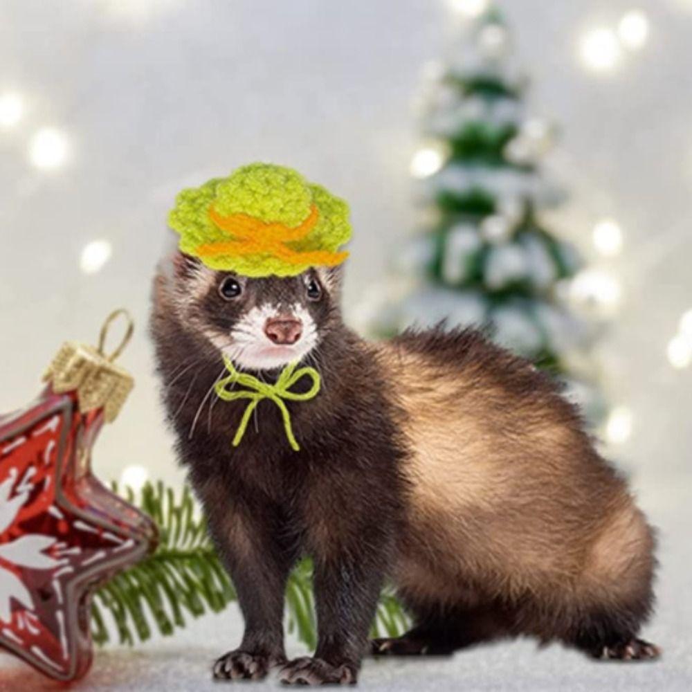 Party Clothes Accessories Mini Hamster Hats with Adjustable Strap Knitted Guinea Pig Hats