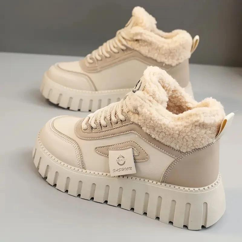 Fashion Autumn Winter Women'S Plush Lined Thickened Warm Outdoor Sports Snow Boots Comfortable Thick Sole Cotton Shoes Sneakers Botines