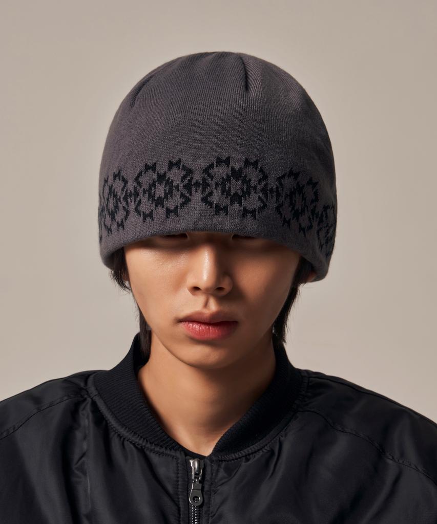 IDWS Ethnic Jacquard Maxi Beanie Gray