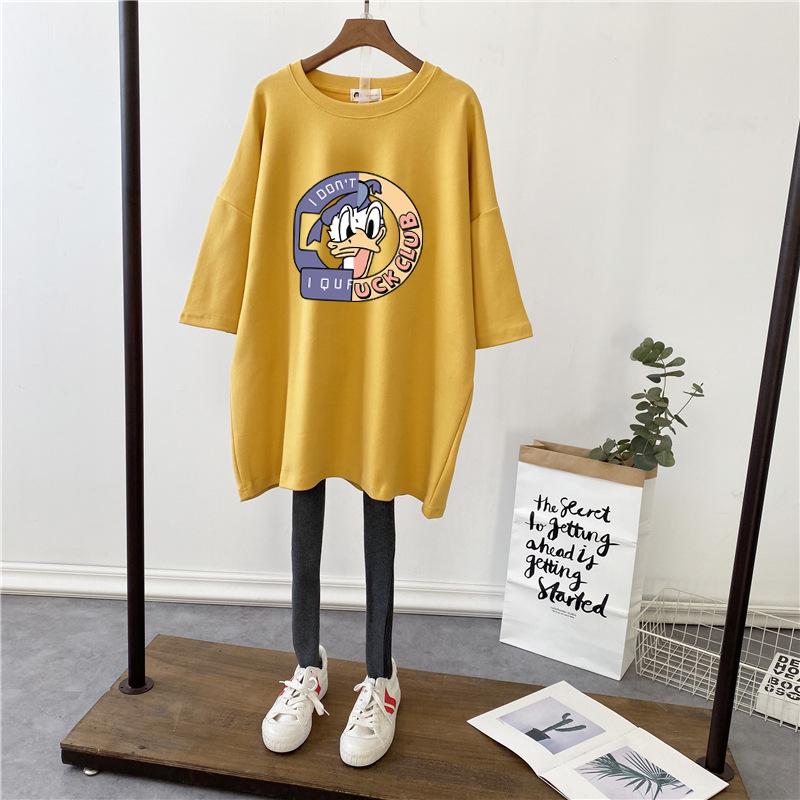 Women's Summer Maternity Cotton T-Shirt - Short Sleeve, Loose Fit, Stylish Mid-Length Print