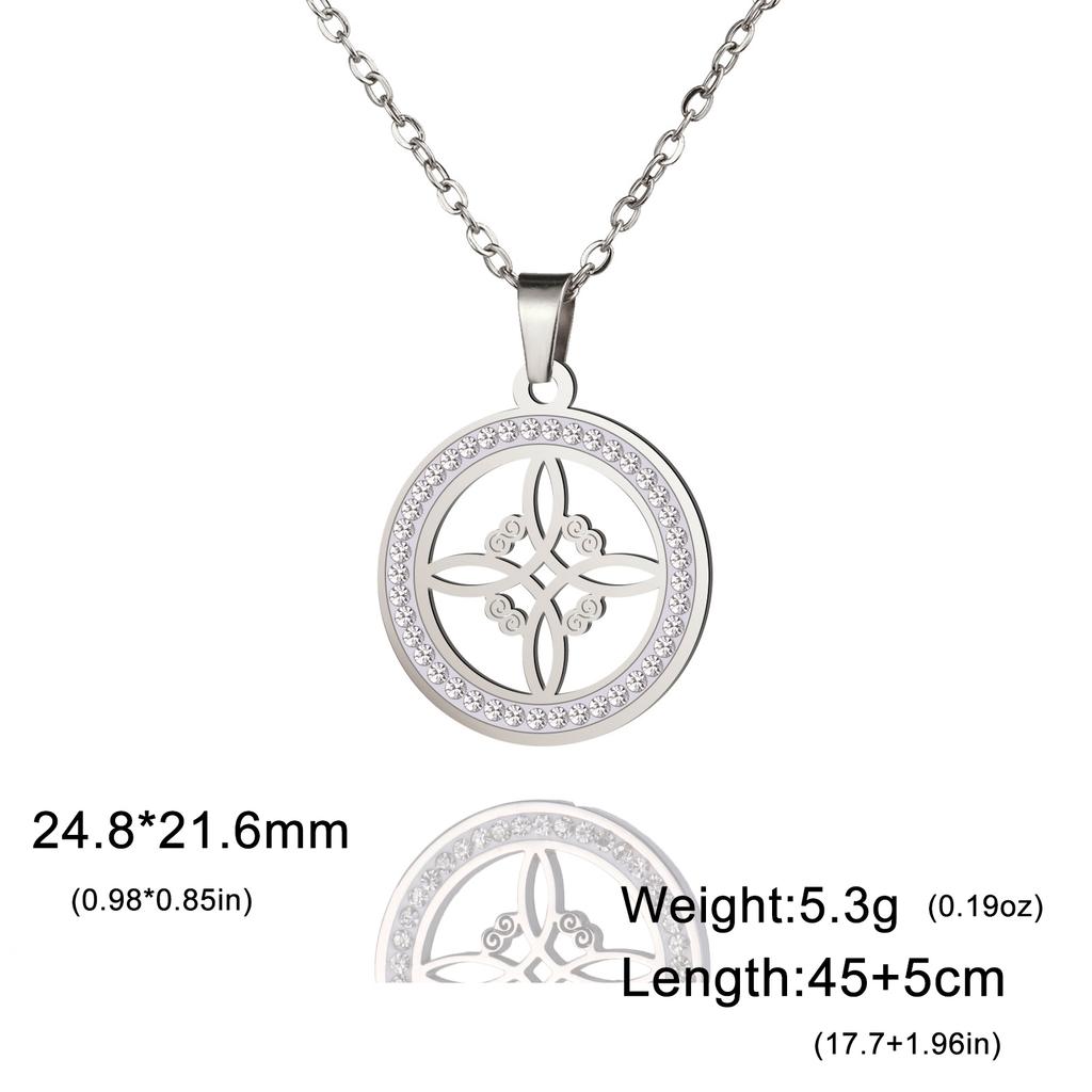 Fashion Witch Knot Necklace Celtic Irish Round Pendant Necklace with Rhinestones Women's Clavicle Chain Lucky Jewelry Party Gift