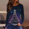 Women's Fashion Casual Slit Hem Round Neck Long Sleeve Loose Christmas Printed T-Shirt Ladies Top