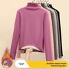 Women Thermal Underwear Winter Thickened and Flannel Bottom Shirt Solid Long Sleeve Basic T-Shirt Heating Fiber Pullovers