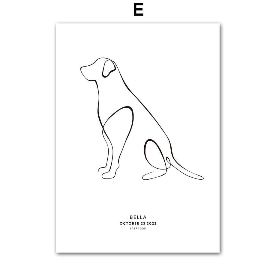 Abstract Line Cute Pet Dog Cat Personalized Name Date Nordic Posters And Prints Wall Art Canvas Painting Home Decor Pictures