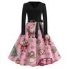 Ladies' Christmas Printed Casual And Fashionable V-neck Long Sleeved Dress