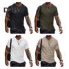 Herren-T-Shirt mit Henry-Ausschnitt, kurzärmelig, mit Knopfleiste, einfarbig, lässiges Sommeroberteil für Zuhause, Fitnessstudio, Straße, Urlaub