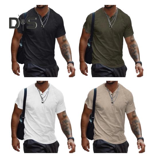 Pánské tričko s knoflíčky a krátkým rukávem, jednobarevné, ležérní letní top pro domov, posilovnu, ulici, dovolenou