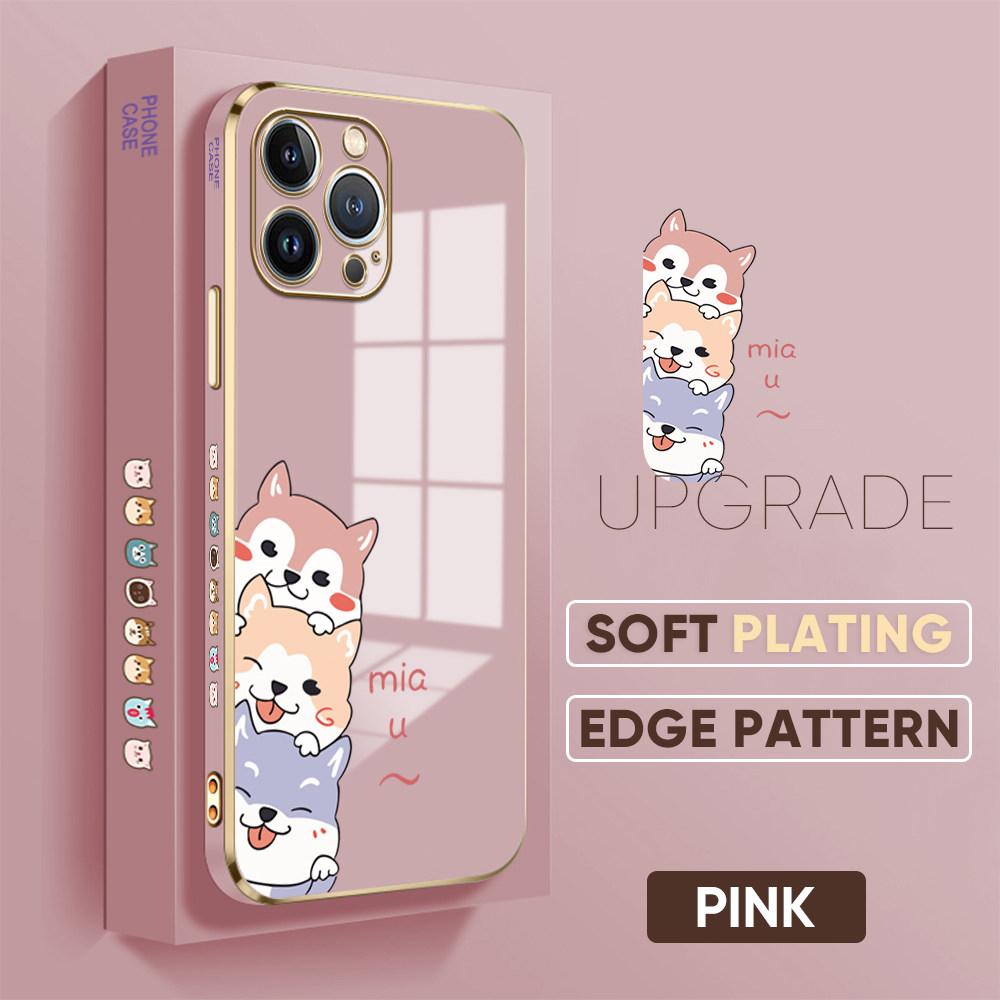 For iPhone 16 15 Max Samsung S24 S23 Plus A15 A35 A53 A73 Xiaomi 11T 12T 13T Redmi 13C Soft Plated TPU Cartoon Dog Cute Phone Casing