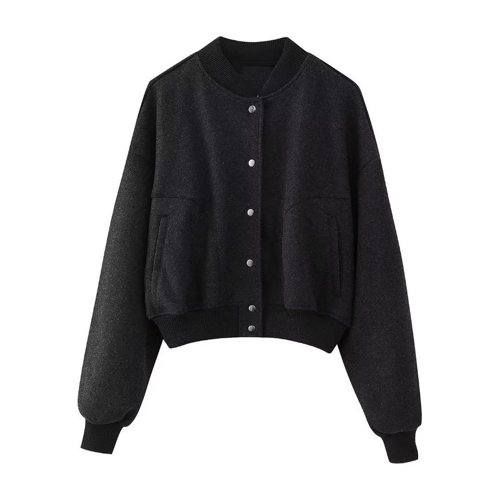 Women's Faux Suede Button Jacket Oversized Gathered Hem Short Length Coat Casual Vintage Outerwear With Pockets